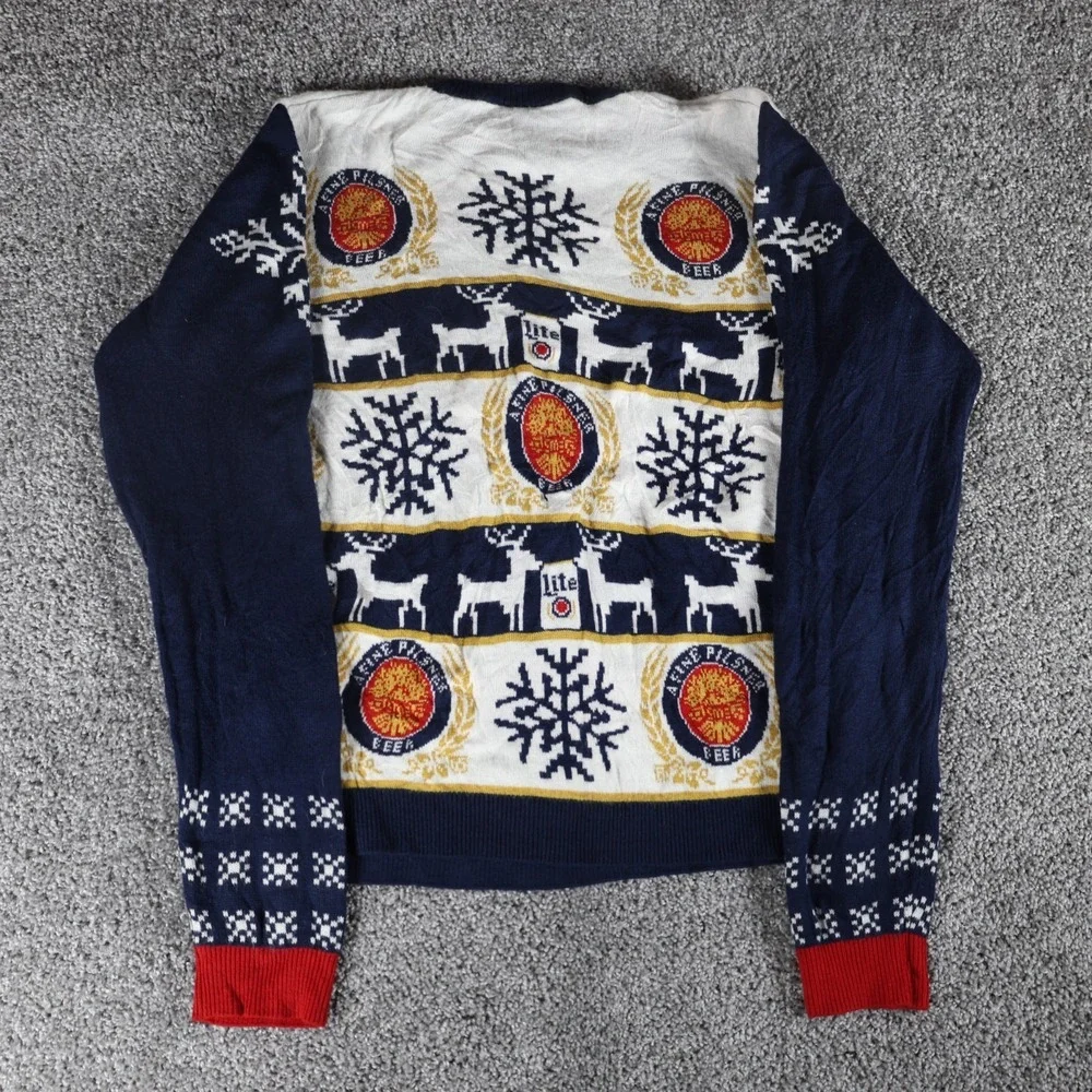 Miller Lite Ugly Christmas Sweater Mens Large Beer Reindeer Snowflake Holiday